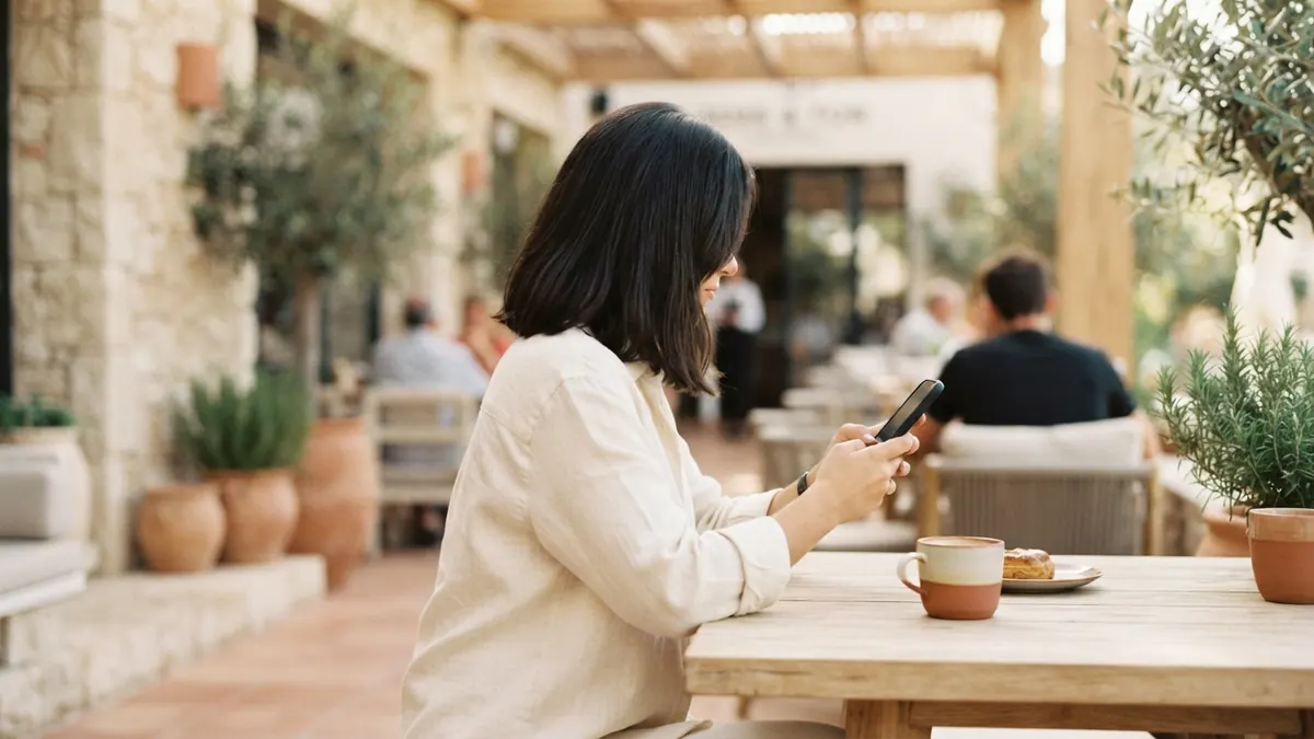 Persona buscando trabajo con apps para buscar trabajo en el sector de la hostelería en España.